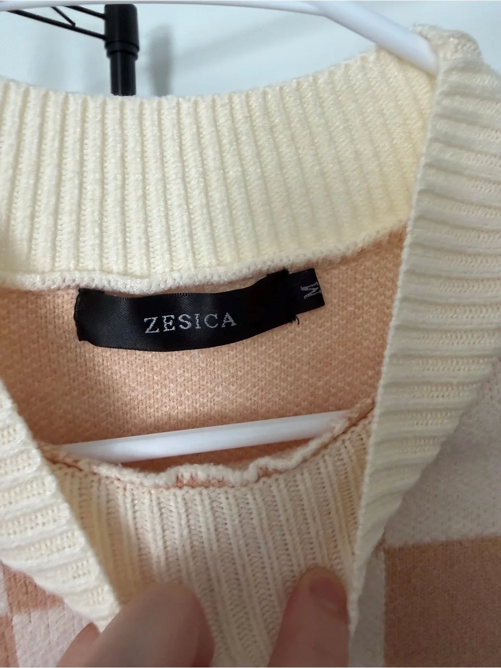 Checkerboard Mock Neck Sweater - Cream & Tan